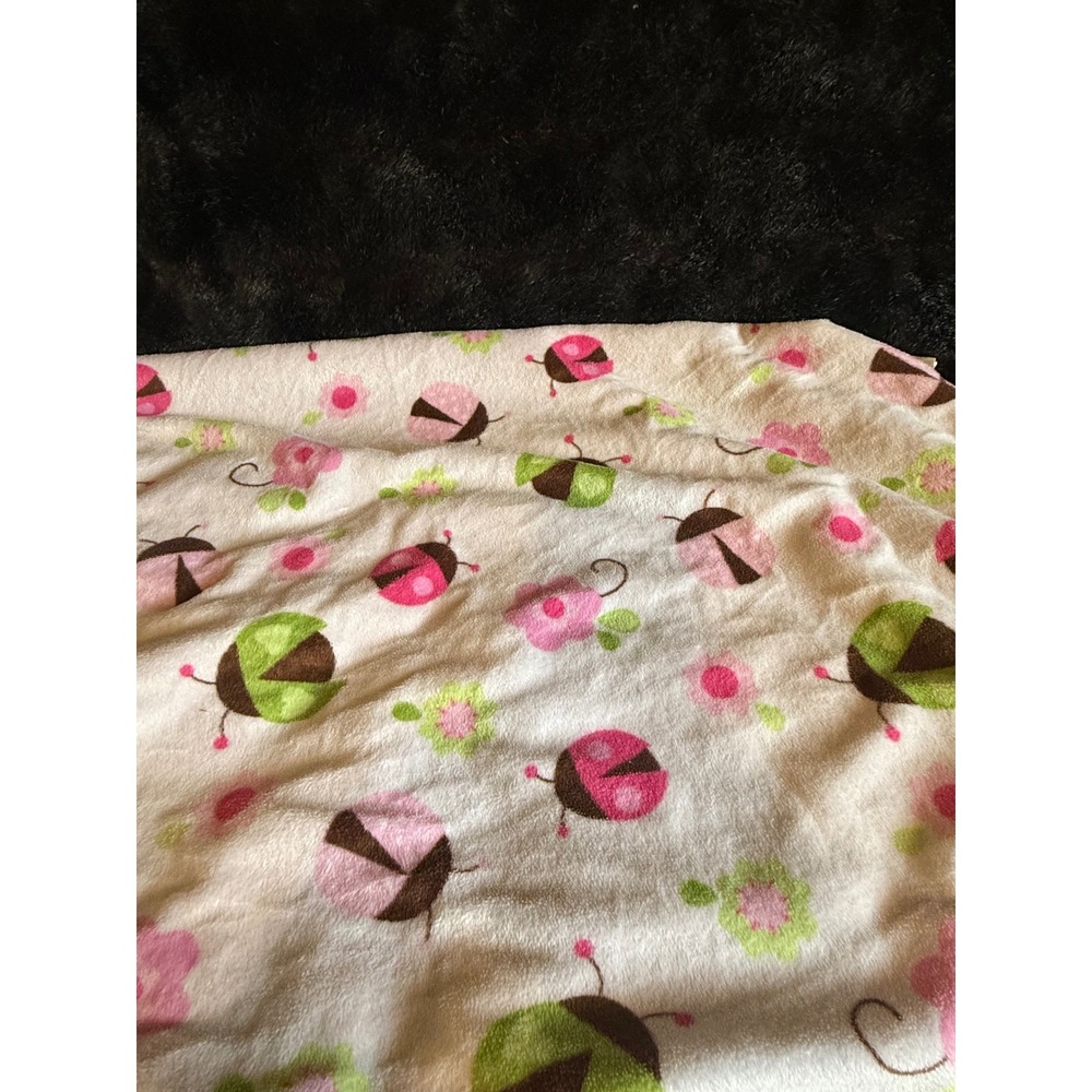 Circo Ladybug Floral Fleece Baby Blanket Reversible Sherpa Pink Green Cream
